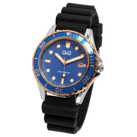 Q&Q Herrenuhr mit Silikonarmband 5 Bar schwarz/blau
