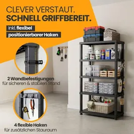 Kreher Kreher® Kunststoffregal „Evo“ mit 5 Böden - Steckregal für Haushalt, Keller & Garage - Standregal, Lagerregal & Aufbewahrungsregal - Schwarz - Schwarz