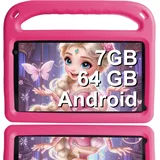 GOODTEL Neuestes Kinder Tablet Android 13 7GB RAM+64 GB ROM, 7 Zoll Tablet für Kinder, WiFi, Bluetooth, GPS, Bildung + Spiele, Play Store, Dual Kamera, Kindersicherung, mit Eva Gehäuse - Rosa
