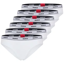 HUGO Damen Slips, 6er Pack - Brief Stripe, Unterwäsche, Baumwolle, Logo, einfarbig Weiß XL