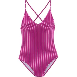 Badeanzug VIVANCE, Damen, Gr. 36, Cup C/D, lila (beere, creme), Recycling-Polyamid, Badeanzüge, mit Nadelstreifen