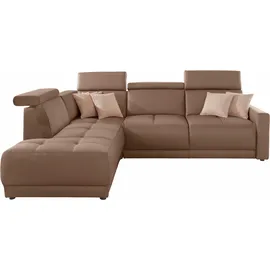 DOMO collection Ecksofa »Ava, moderne Sitzheftung mit toller Doppelnaht, komfortabel, L-Form«, mit Ottomane, inkl. Federkern, wahlweise mit Kopfteilverstellungen braun