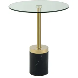 Kayoom Beistelltisch KAYOOM "Lana 125, robuste Glasplatte, Sockel in Mamor Optik", schwarz (gold, schwarz, gold, klar), B:46cm H:53cm T:46cm, 100% Edelstahl, 100% Glas, 100% Marmor, Tische, Beistelltisch, robust, pflegeleicht, hochwertig, Outdoor und Indoor