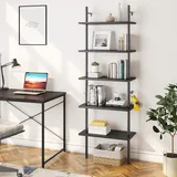 Bestier Bücherregal gegen Wand mit 5 Regal 180cm Hoch Würfelregal mit Metallrahmen Bücherschrank Standregal Leiterregal Book Shelves für Wohnzimmer Schlafzimmer Büro Kinderzimmer Küche, schwarz