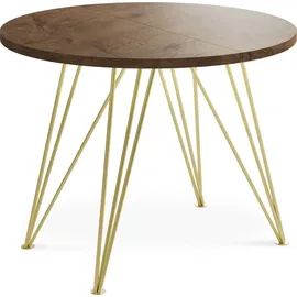 WFL GROUP Runder Ausziehbarer Esstisch - Loft Style Tisch mit Goldenen Metallbeinen - 100 bis 180 cm - Industrieller Glamour Tisch für Wohnzimmer - Spacesaver - Eiche Lefkas - 100 cm