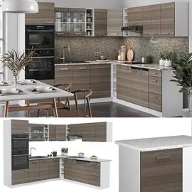 Vicco Küchenzeile R-Line L-Form 237 cm Edelgrau/Weiß