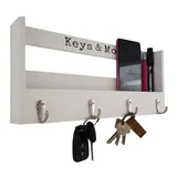 LB H&F Schlüsselbrett Holz mit Ablage Schlüsselkasten Vintage Schlüsselschrank und 4 Schlüsselhaken für Briefe, Stifte, Handy Schlüsselleiste Schlüsselboard Weiß