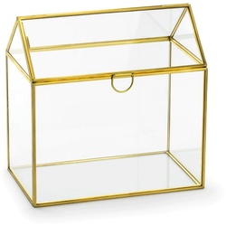 partydeco Geschenkbox, Kartenbox Hochzeit 21cm Glas transparent / gold weiß