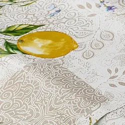 Abwaschbare Tischwäsche/Wachstuch "Zitrone & Lavendel", creme-color
