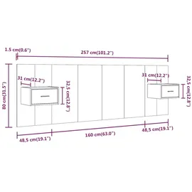 vidaXL Bettkopfteil mit Nachttischen Räuchereiche Holzwerkstoff