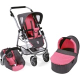 Bayer Chic 2000 Emotion All In, 3in1 Puppenwagen-Set bestehend aus Babywanne, Sportsitz und Autositz, 637-41, Melange Anthrazit-pink