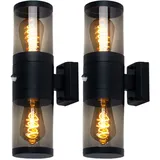 GLOBO Außenleuchte Wandlampe mit Bewegungsmelder Gartenleuchte Fassadenleuchte, Up Down Strahler, Edelstahl, schwarz rauch, 2x E27, DxH 10,2x42 cm, 2er