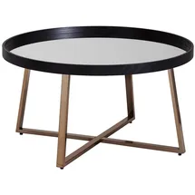 KADIMA DESIGN Design Couchtisch Rund Ø 78 cm Dunkel-Gold mit Spiegel Glasplatte Wohnzimmertisch Schwarz Metall-Gestell, Großer