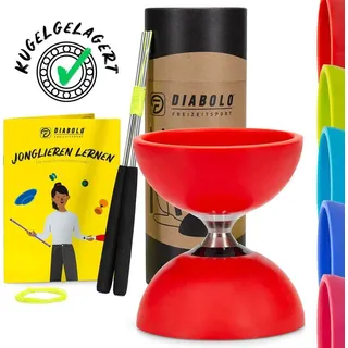 Diabolo Freizeitsport Diabolo Set Pro (rot) mit kugelgelagerter Achse, Handstäben Ersatzschnur, rot 120 MM