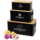 Avmvnvc Kartoffel Aufbewahrungsbox - 3er Set Kartoffel Zwiebel Knoblauch Aufbewahrung - Zwiebeltopf Kartoffelbox Knoblauchtopf - Hält Gemüse Länger Frisch (Schwarz, Rechteckig)