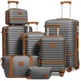 Joyway Kofferset Reisekoffer Set 7tlg Hartschale mit Beautycase Kosmetikkoffe mit 4 Rollen und TSA-Schloss Der Gepäcksets Enthält 1 Reisetasche und 1 Kulturbeutel Grau