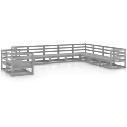 vidaXL 10-tlg. Garten-Lounge-Set Grau Kiefer Massivholz