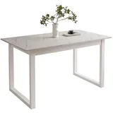 lookway ARTON II ausziehbarer Tisch 140 cm, Marmor Levanto, Weißmetall U-Beine