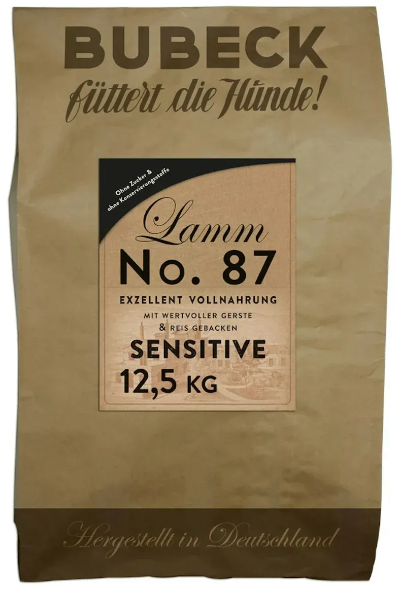 Bubeck Nr. 87 Sensitive Lammfleisch mit Gerste und Reis Hundetrockenfutter 12,5 Kilogramm