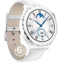Huawei Watch GT 3 Pro Ceramic 43 mm Silberring, weißes Lederarmband