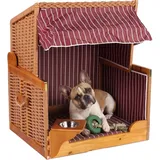 Mr. Deko Hundestrandkorb Wacholder PE Beige Dessin Rot Gestreift