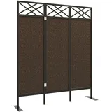 Outsunny Paravant, 148 x 181 cm Garten Raumteiler mit Rattanoptik, Anti-UV Trennwand mit Heringe, Raumtrenner für Garten, Terrasse, Stahl, Dunkelbraun