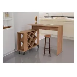 Mendler Bartisch HWC-M45, Stehtisch Thekentisch Weinregal Weinschrank, Staufächer 93x120x98cm, braun
