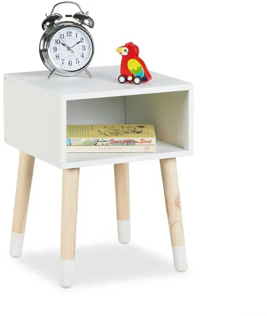 Relaxdays Nachttisch für Kinder mit offenem Fach Weiß,Hellbraun