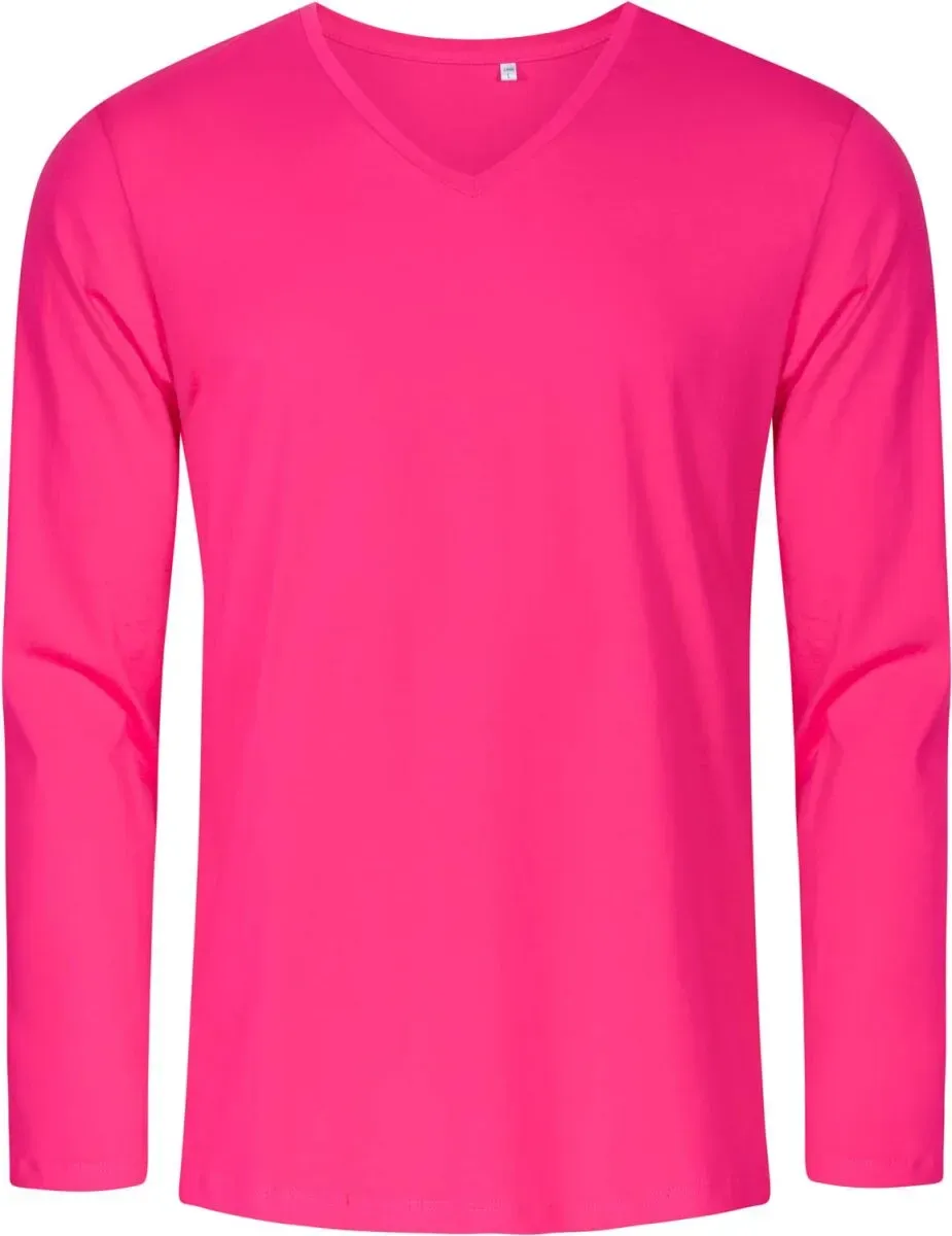 Promodoro Herren X.O V-Ausschnitt T-Shirt langarm 1460 bright rose M