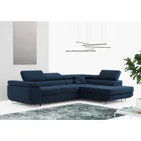 MKS MÖBEL Ecksofa GUSTAW-L, Set, Wellenfedern, T30-Schaum, Bettkasten, Kopfstützen, mit Schlaffunktion und Bettkasten, L-Form, Wohnlandschaft blau