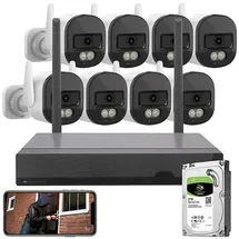 VisorTech Plug-&-Play-Überwachungssystem mit 8 Kameras + 2TB SATA HDD, WLAN 6