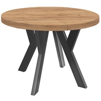 Runder Ausziehbarer Tisch für Esszimmer, PERO, Loft-Stil, Skandinavische, Durchmesser: 80 / 130 cm, Farbe: Eiche Craft Golden / Schwarz