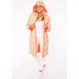 Zwillingsherz Steppmantel ""Positive Mind"", Damen, Gr. L, beige, Steppware, Obermaterial: 100% Polyester, mehrfarbig, knielang, angesetztes Bündchen, Mäntel Steppmantel, Doppelzipper, Kapuze mit Schriftzug hinten, Kontrastdetails, wärmend
