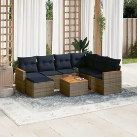 vidaXL 8-teiliges Gartensofa-Set mit Kissen, grau, Polyrattan - Grau