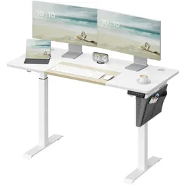Songmics elektrisch höhenverstellbarer Schreibtisch weiß rechteckig, C-Fuß-Gestell weiß 140,0 x 60,0 cm