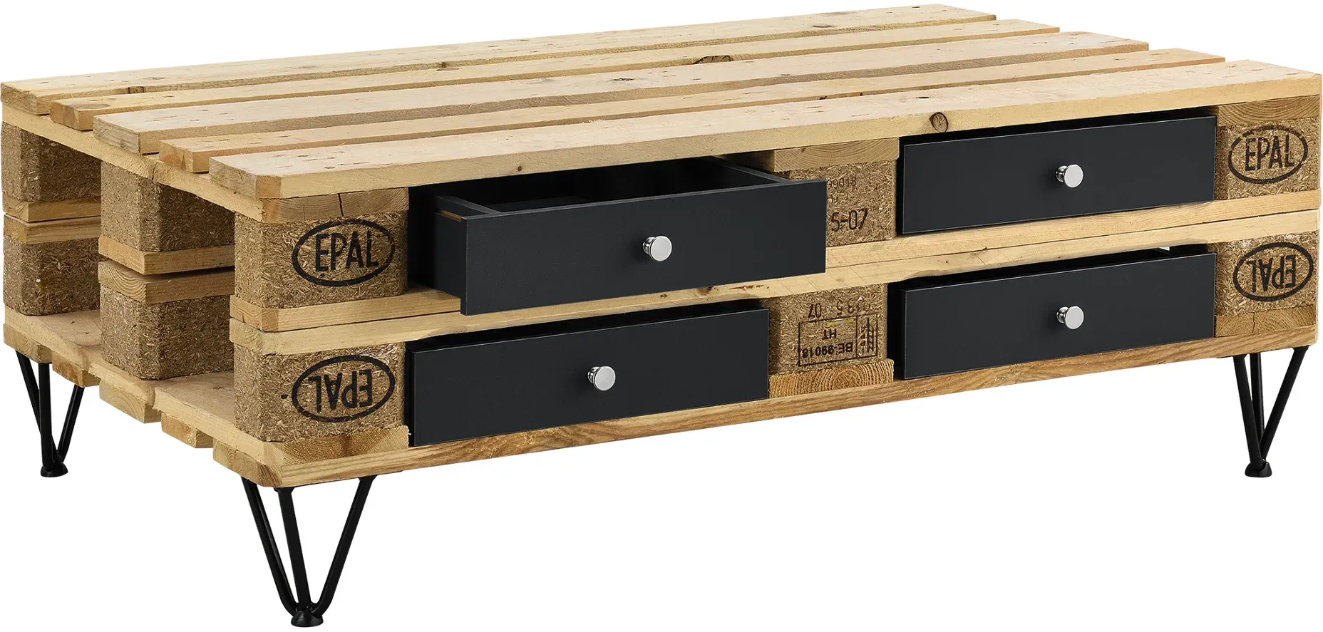 4x Schubladen für Europaletten-Möbeln DIY-Set Schwarz