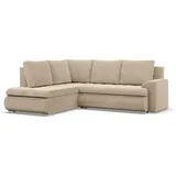 mebligo Links Ecksofa mit Schlaffunktion Ottomane, Cord - Beige - Beige