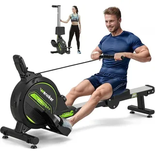 Wenoker Rudergerät für Zuhause mit APP, Leises Magnetisches Rudergerät mit LCD-Display, 16 Stufen Widerstand, Indoor-Gerät für das Home-Gym - Schwarz