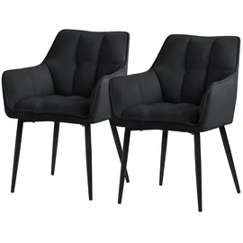 ML-Design Esszimmerstühle 2er Set aus Frotteestoff, Schwarz, Küchenstuhl dickem gepolsterter Sitz & Metallbeinen, Wohnzimmerstuhl mit Rücken- und Armlehnen, Polsterstuhl, Ergonomischer Loungesessel