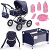 Bayer Kombi-Puppenwagen Grande, Blau/Weiß, (Set), mit Puppenbett und Puppenzubehör blau|weiß