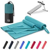 Blumtal Fitness Handtuch im 2er Set - Microfaser Sporthandtuch Fitnessstudio 180x90 cm + Mikrofaser Handtuch 80x40 cm - Microfaser Handtuch groß & klein - Gym Handtuch - Handtuch Microfaser - Petrol