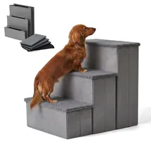 Relaxdays Hundetreppe 3 Stufen Grau 40 cm x 54 cm x 48 cm