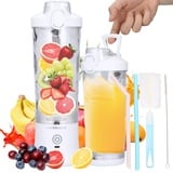 Jabtraxx 600 ml Tragbarer Mixer Smoothie Maker, Mini Smoothie Mixer USB Wiederaufladbar, Starke Schneidleistung mit 6 Ultrascharfen Klingen für Reise, Büro & Sport (Weiß)