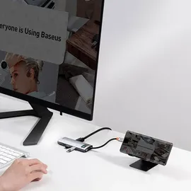 Baseus Metal Gleam USB-C zu 3x USB 3.0 + HDMI + USB-C PD + Ethernet RJ45 - USB 3.0 - 6 Ports), Dockingstation Hub Grau