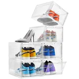 Attelite Schuhboxen, 6 Stück, stapelbare Kunststoff-Schuhbox mit transparenter Tür, als Schuhaufbewahrungsbox und durchsichtige Schuhbox, einfache Montage, passend bis US-Größe 12 (34x26.9x18.8 cm)