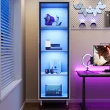 BTM 170cm LED Vitrine Glasvitrine Stehend mit Doppelten Glastüren, Eckvitrine Wohnzimmer, Sammlervitrine Bücherregal, Weiß