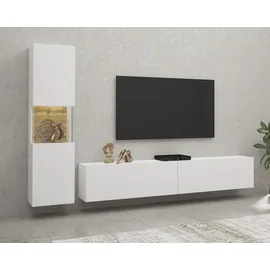 INOSIGN Wohnwand INOSIGN "Ava, Wohnzimmer-Set hängend/stehend montierbar, Vitrine, Lowboard", braun (weiß matt, eichefarben votan), B:216cm, Kastenmöbel-Sets, Wohnwand, 2-tlg.