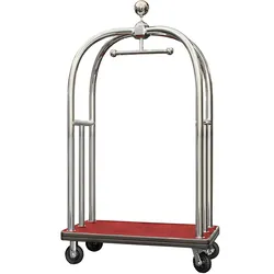 Gepäckwagen | B:T:H 108 x 193 x 65 cm | Chrom/Rot | Hotelwagen, Hotel Gepäckwagen, Kofferwagen Hotel, Hotel Kofferwagen
