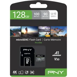 PNY microSDXC Pro Elite 128 GB Class 10 UHS-I A1 V30 + SD-Adapter