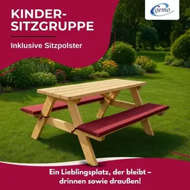 Coemo Kinder-Sitzgruppe Natur Picknicktisch mit Polster Spieltisch Gartentisch Holz